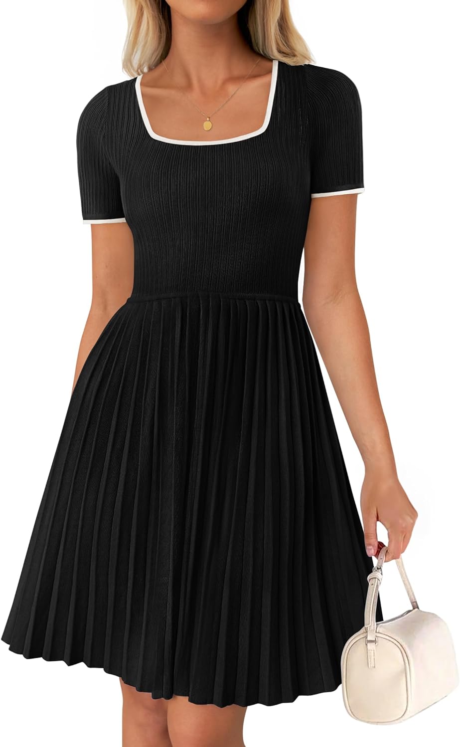 Tennis Chic Pleated Polo Black Short Sleeve Mini Dress