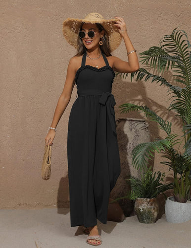 Black Ruffled Halter Style Jumpsuit