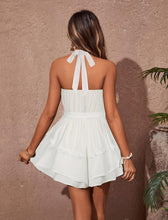 Load image into Gallery viewer, White Halter Ruffled Multi Layered Backless Shorts Romper