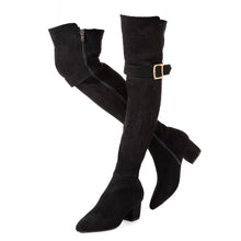 Load image into Gallery viewer, Zipper Up Black Thigh High Suede Over The Knee Stretch Boot