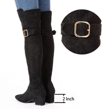 Load image into Gallery viewer, Zipper Up Black Thigh High Suede Over The Knee Stretch Boot