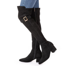 Load image into Gallery viewer, Zipper Up Black Thigh High Suede Over The Knee Stretch Boot