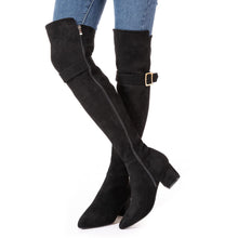 Load image into Gallery viewer, Zipper Up Black Thigh High Suede Over The Knee Stretch Boot