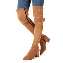 Load image into Gallery viewer, Zipper Up Brown Thigh High Suede Over The Knee Stretch Boot