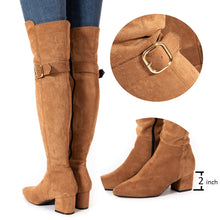 Load image into Gallery viewer, Zipper Up Brown Thigh High Suede Over The Knee Stretch Boot