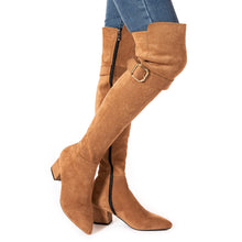 Load image into Gallery viewer, Zipper Up Brown Thigh High Suede Over The Knee Stretch Boot