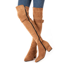 Load image into Gallery viewer, Zipper Up Brown Thigh High Suede Over The Knee Stretch Boot