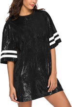 Load image into Gallery viewer, Plus Size Varsity Black Sequin Short Sleeve Dress