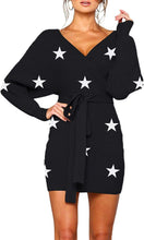 Load image into Gallery viewer, Black Stars Deep V Kimono Sleeve Knit Sweater Dress
