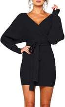 Load image into Gallery viewer, Black Stars Deep V Kimono Sleeve Knit Sweater Dress