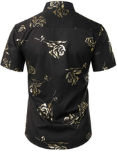 Load image into Gallery viewer, Black Gold Men&#39;s Floral Short Sleeve Button Down Shirt