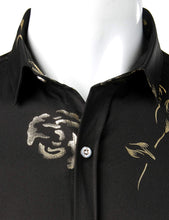 Load image into Gallery viewer, Black Gold Men&#39;s Floral Short Sleeve Button Down Shirt