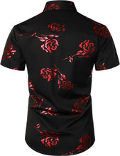 Load image into Gallery viewer, Men&#39;s Black Red Floral Short Sleeve Button Down Shirt