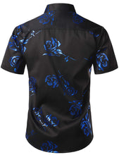 Load image into Gallery viewer, Men&#39;s Black Floral Short Sleeve Button Down Shirt