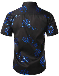 Men's Black Floral Short Sleeve Button Down Shirt