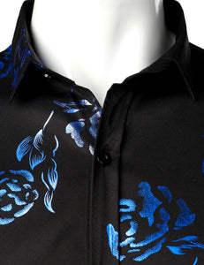 Men's Black Floral Short Sleeve Button Down Shirt