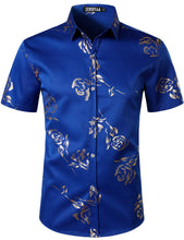 Load image into Gallery viewer, Men&#39;s Blue Floral Short Sleeve Button Down Shirt