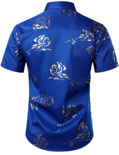 Load image into Gallery viewer, Men&#39;s Blue Floral Short Sleeve Button Down Shirt