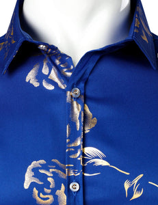 Men's Blue Floral Short Sleeve Button Down Shirt