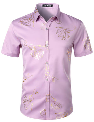 Lavender Men's Floral Short Sleeve Button Down Shirt