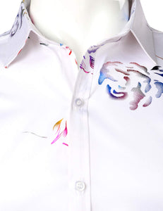Men's White Floral Short Sleeve Button Down Shirt