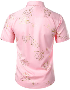 Men's Pink Floral Short Sleeve Button Down Shirt