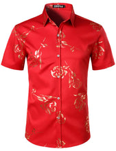 Load image into Gallery viewer, Men&#39;s Red Floral Short Sleeve Button Down Shirt
