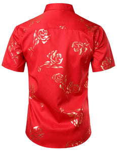 Men's Red Floral Short Sleeve Button Down Shirt