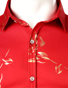 Men's Red Floral Short Sleeve Button Down Shirt