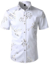 Load image into Gallery viewer, White Gold Men&#39;s Floral Short Sleeve Button Down Shirt