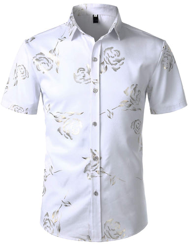 White Gold Men's Floral Short Sleeve Button Down Shirt