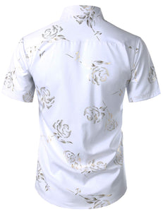 White Gold Men's Floral Short Sleeve Button Down Shirt