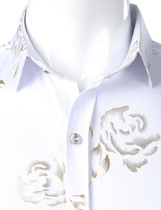 White Gold Men's Floral Short Sleeve Button Down Shirt