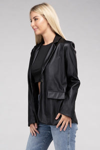 Premium Black Faux Legan Leather Blazer