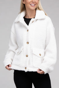 Black Cozy Sherpa Button-Front Jacket