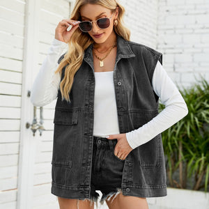 Trendy Sleeveless Classic Denim Jacket