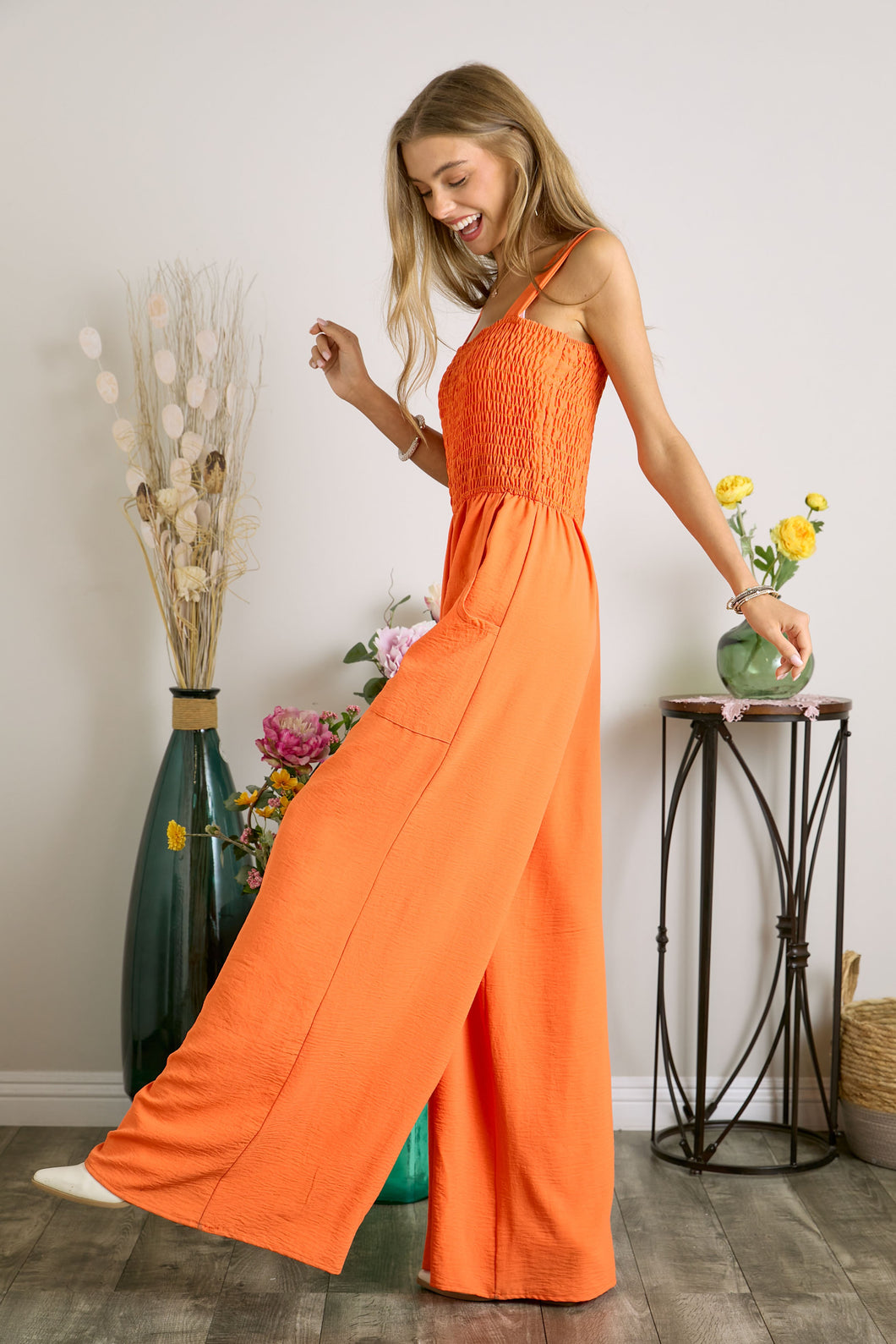 Vacay In France Sleeveless Orange Wide Leg Jumpsuit w/Pockets