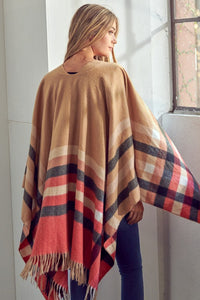 Plaid Khaki Pattern Shawl Poncho