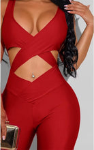 Load image into Gallery viewer, Red Criss Halter Sleeveless Bodycon Jumpsuit