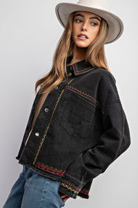 Embroidered Black Wash Cotton Jacket