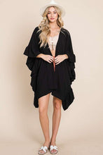 Load image into Gallery viewer, Black Wide Sleeves Ruffle Kimono Cardigan