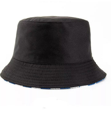 Checked Solid Black Unisex Summer Bucket Hat