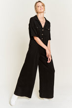 Load image into Gallery viewer, Cargo Black Basic Collar Shirt Wide leg Jumpsuit