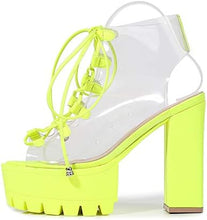 Load image into Gallery viewer, Transparent Neon Yellow Clear Chunky Heel Platform Boots