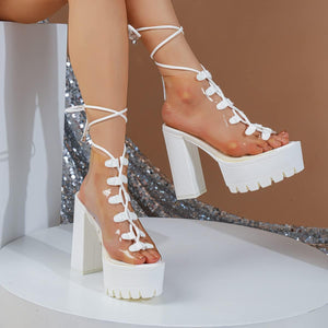 Transparent White Clear Chunky Heel Platform Boots