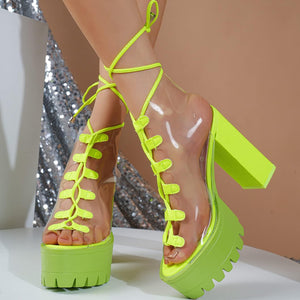 Transparent Neon Yellow Clear Chunky Heel Platform Boots