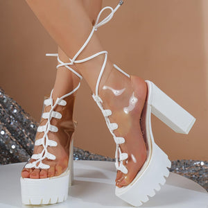 Transparent White Clear Chunky Heel Platform Boots