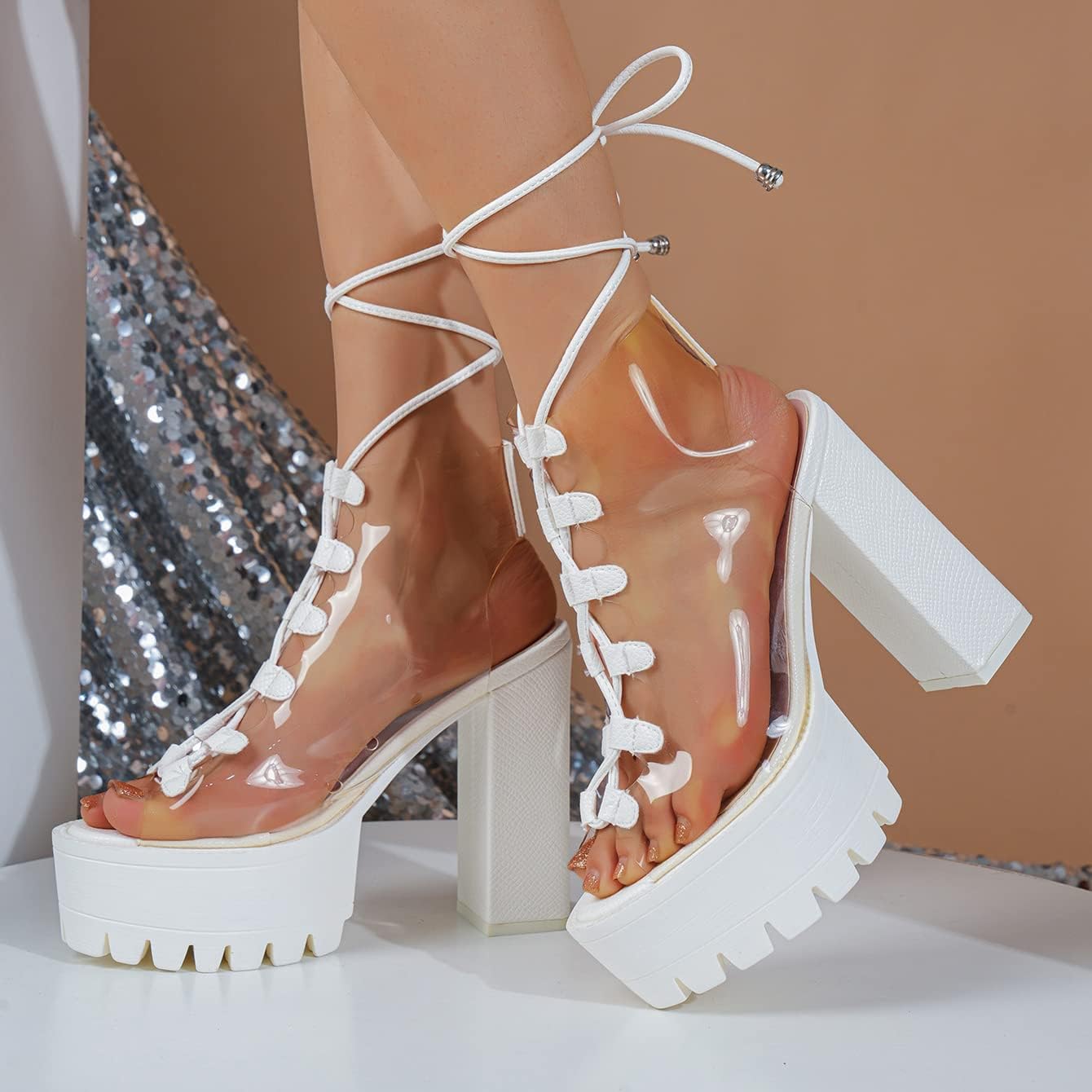 Boots with clear hot sale block heel