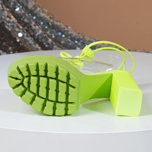 Transparent Neon Yellow Clear Chunky Heel Platform Boots
