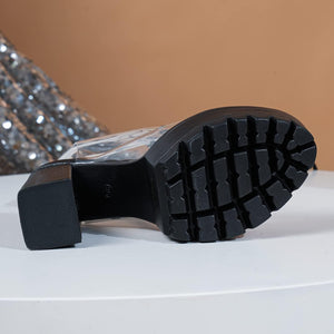 Transparent Black Clear Chunky Heel Platform Boots